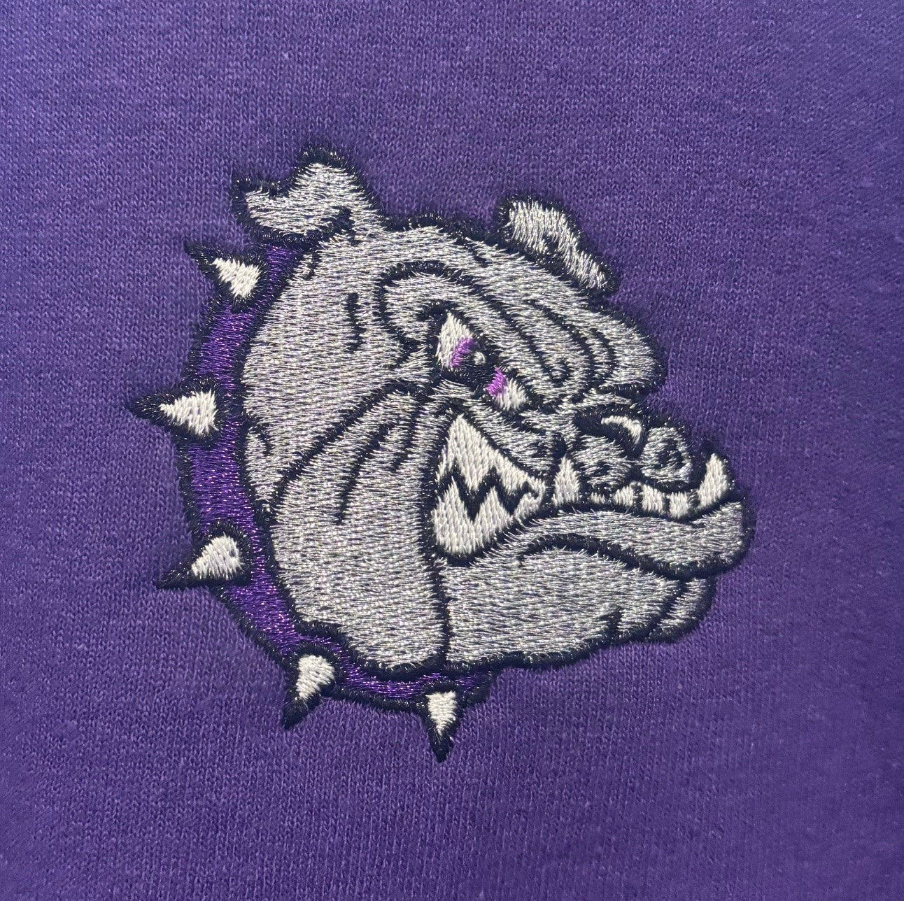 Glitter Embroidered Bulldog Head Crew