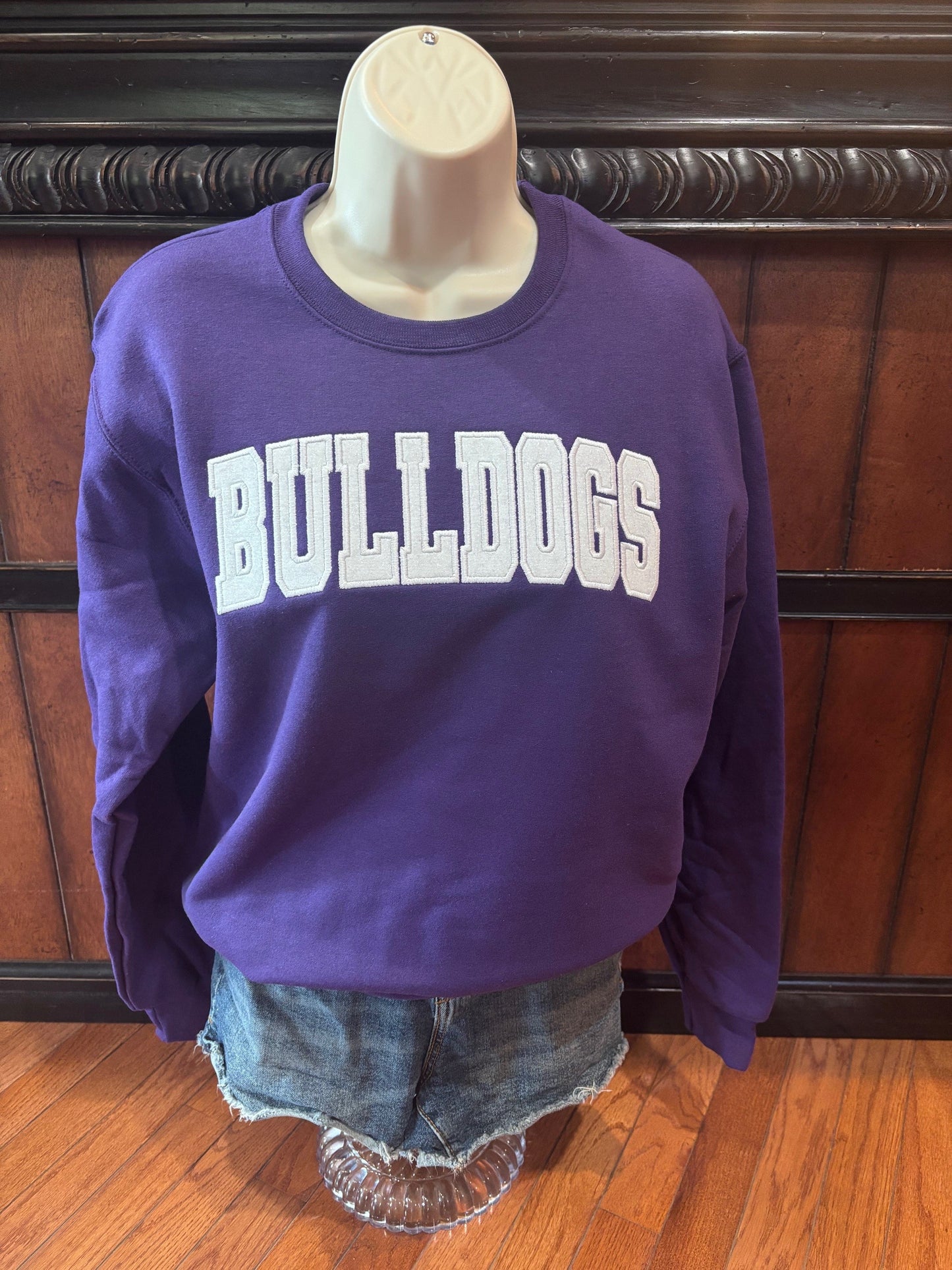 Glitter Embroidered Bulldogs Text Crew