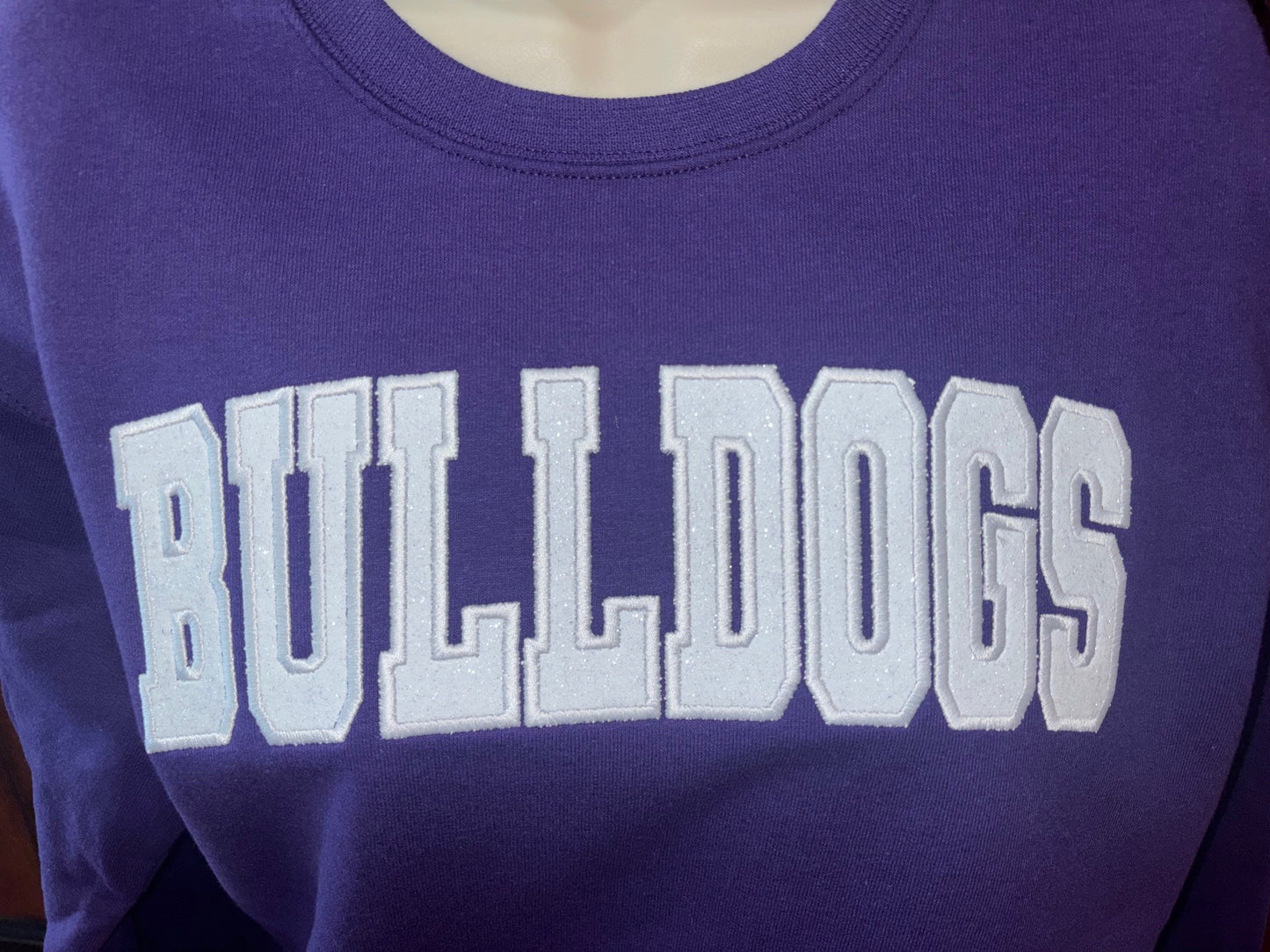 Glitter Embroidered Bulldogs Text Crew