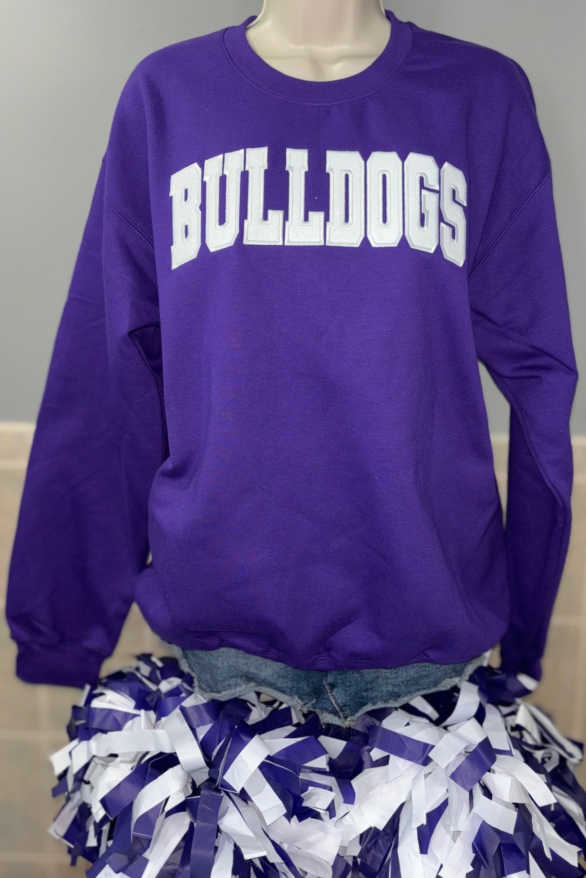 Classic Bulldogs Embroidered Glitter Crew