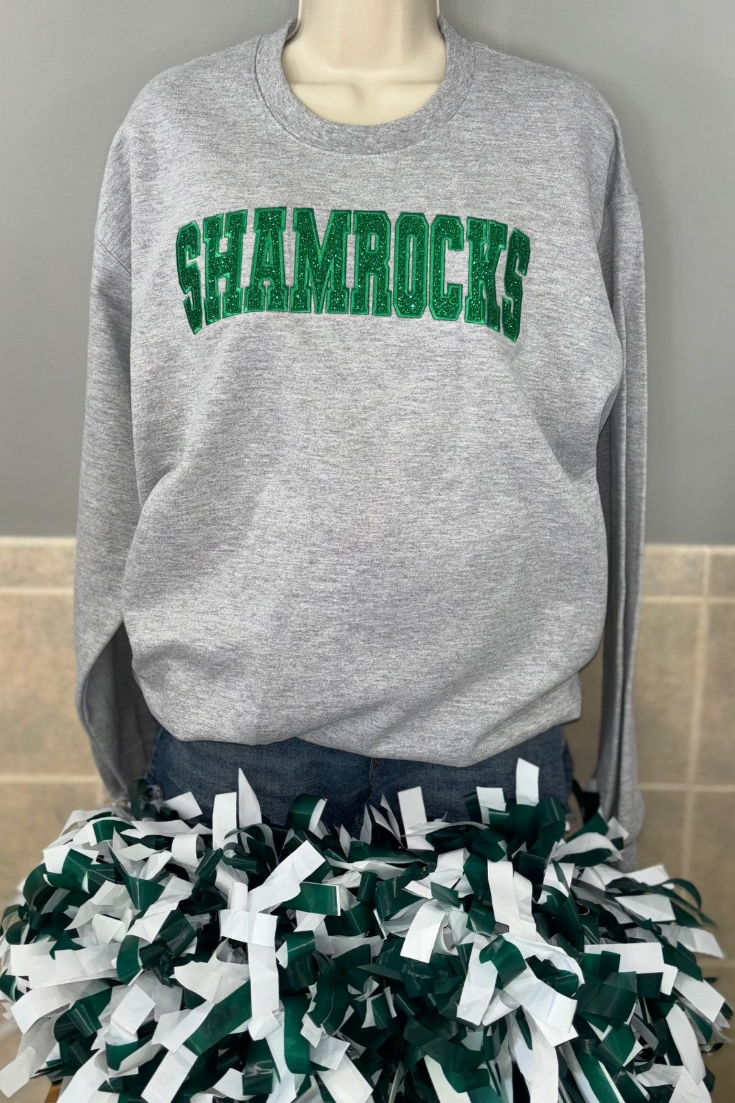 Classic Shamrocks Embroidered Glitter Crew