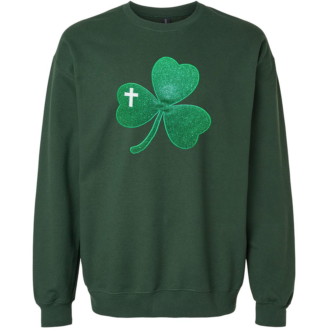 Embroidered Glitter Shamrock Crew