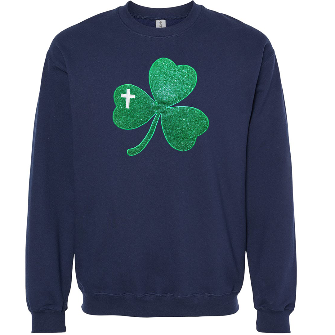 Embroidered Glitter Shamrock Crew
