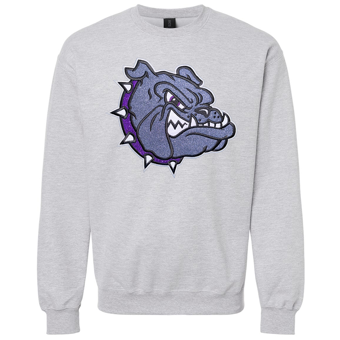 Embroidered Glitter Bulldog Head Crew