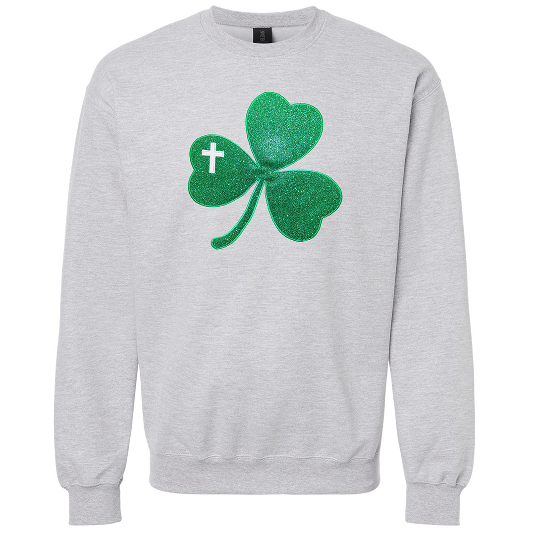 Embroidered Glitter Shamrock Crew