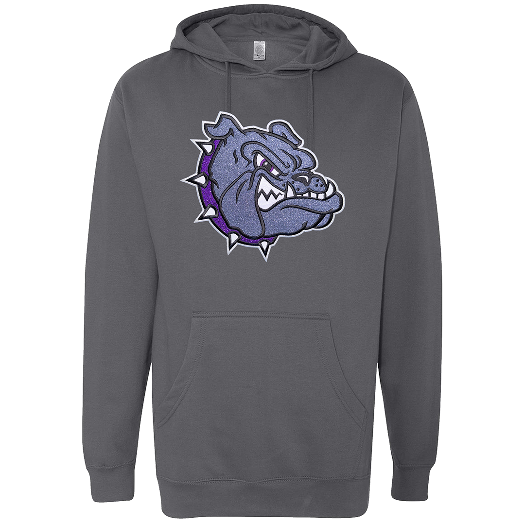 Embroidered Glitter Bulldog Head Hoodie
