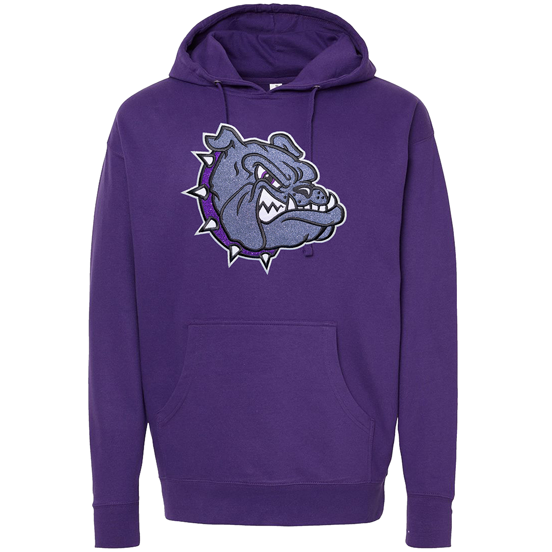 Embroidered Glitter Bulldog Head Hoodie