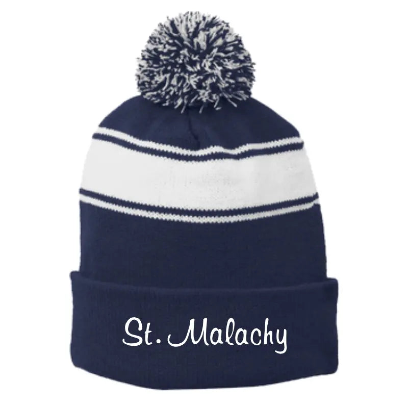 St. Malachy Striped Pom Beanie - Navy/White