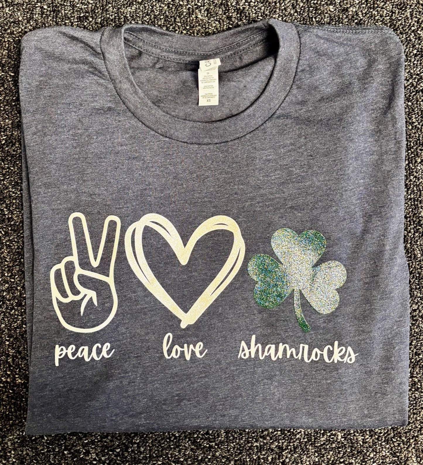 Youth Peace, Love, Shamrocks Glitter Tee