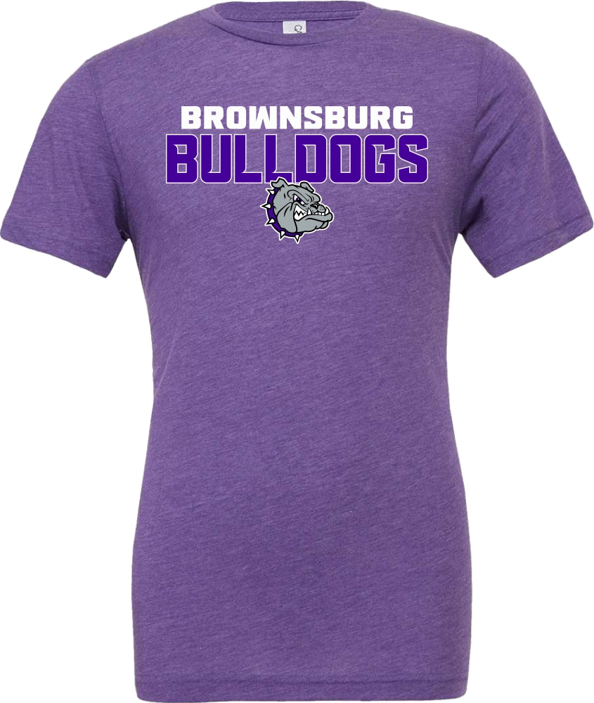 Brownsburg Bulldogs with Bulldog Head - 3413 - Bella + Canvas Triblend Tee - Purple