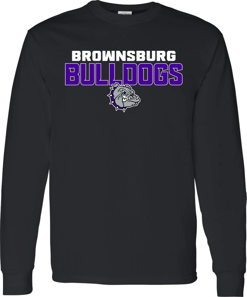 Brownsburg Bulldogs with Bulldog Head - 5400 - Gildan Unisex Heavy Cotton Long Sleeve T-Shirt - Black