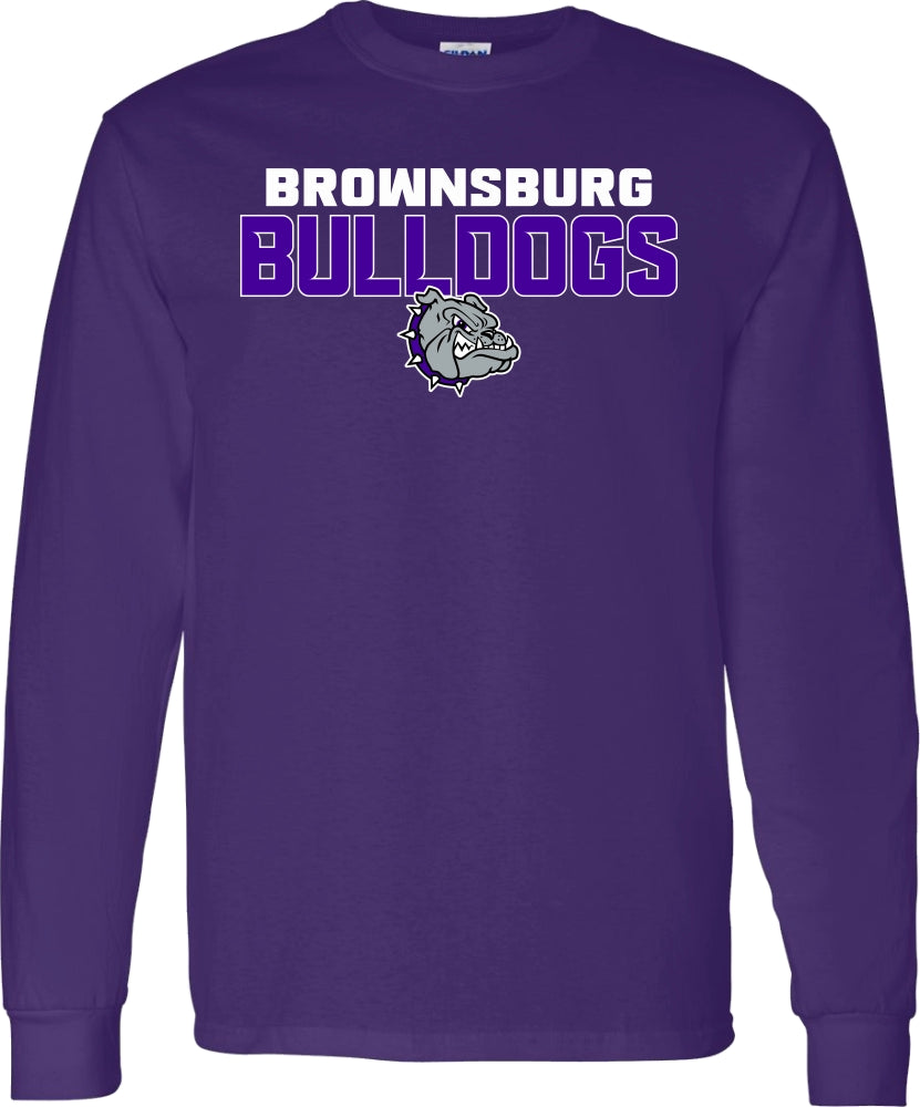Brownsburg Bulldogs with Bulldog Head - 5400 - Gildan Unisex Heavy Cotton Long Sleeve T-Shirt - Purple