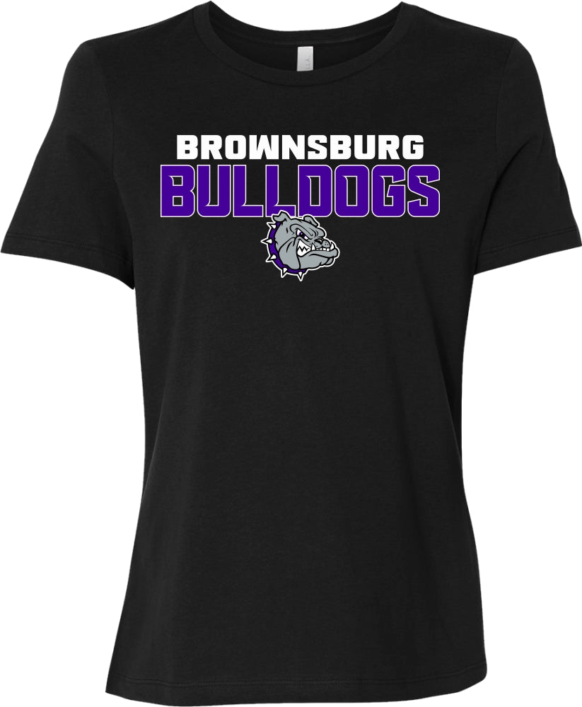 Brownsburg Bulldogs with Bulldog Head - 6400 - Bella + Canvas Women's Relaxed Jersey Tee - Black