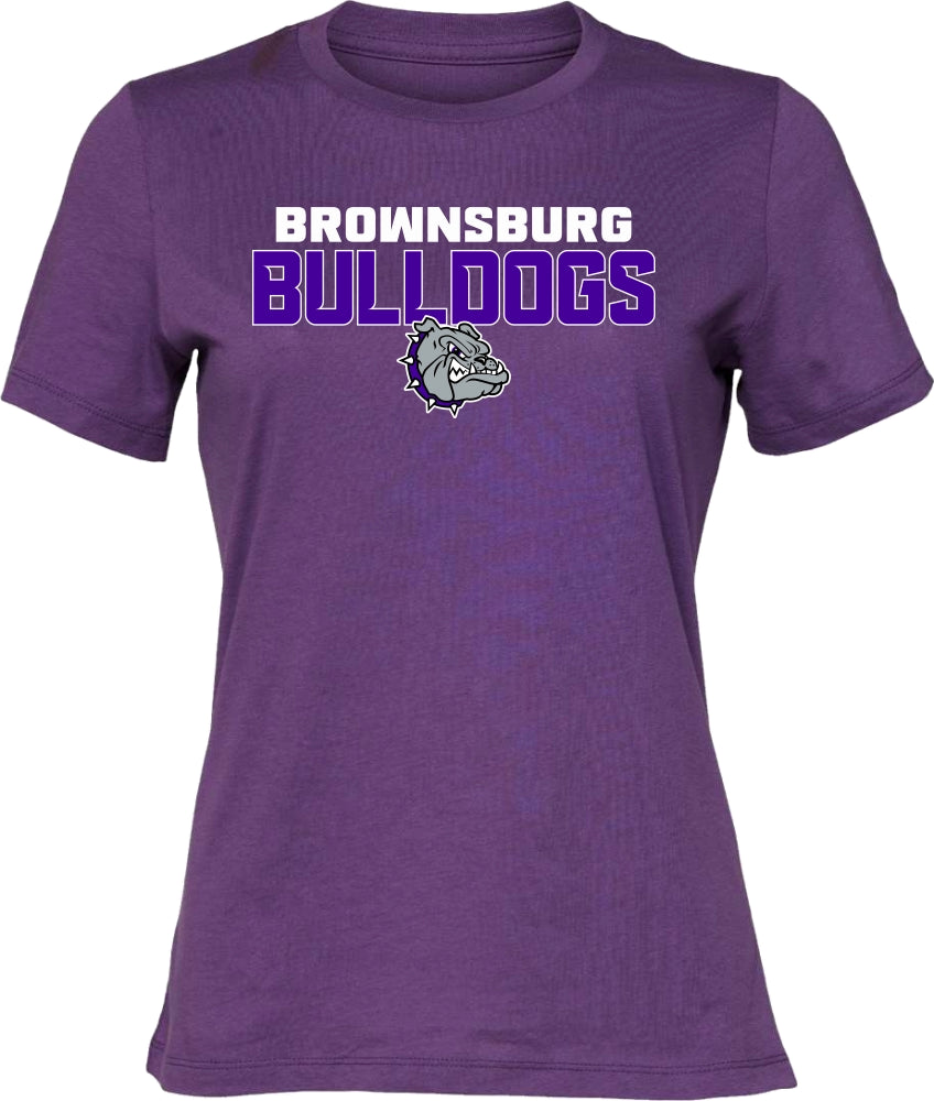Brownsburg Bulldogs with Bulldog Head - 6400 - Bella + Canvas Women's Relaxed Jersey Tee - Purple