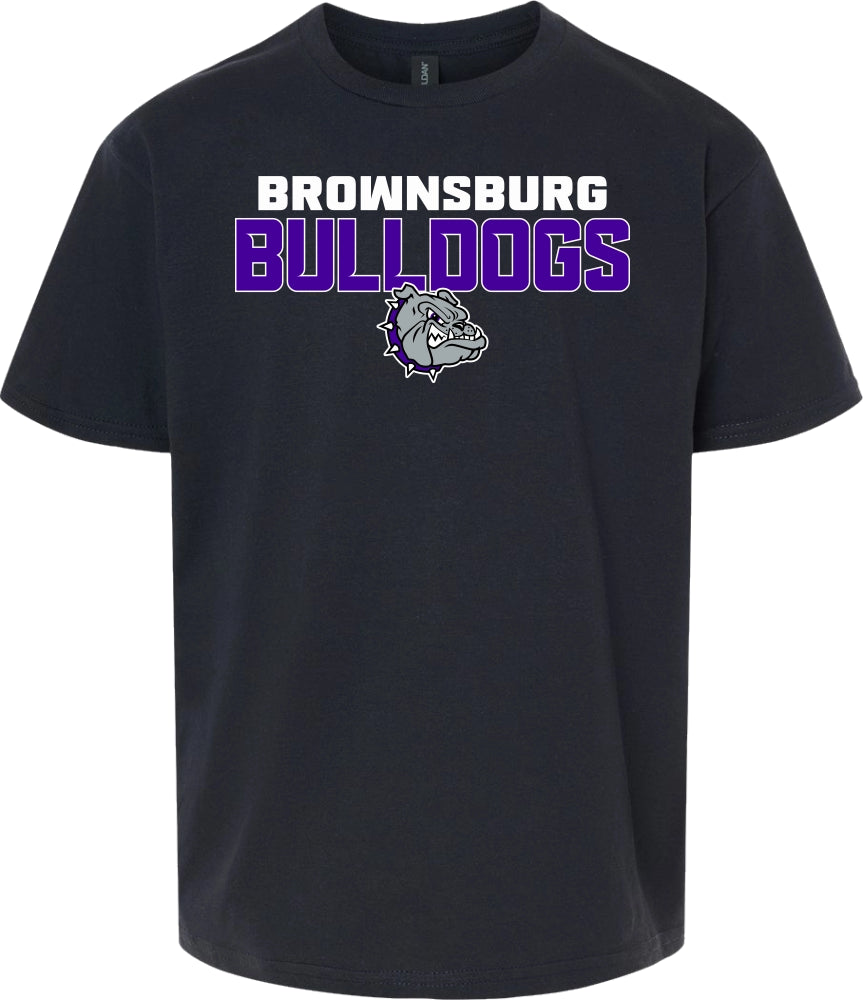 Brownsburg Bulldogs with Bulldog Head - 64000B - Gildan Youth Softstyle T-Shirt - Black