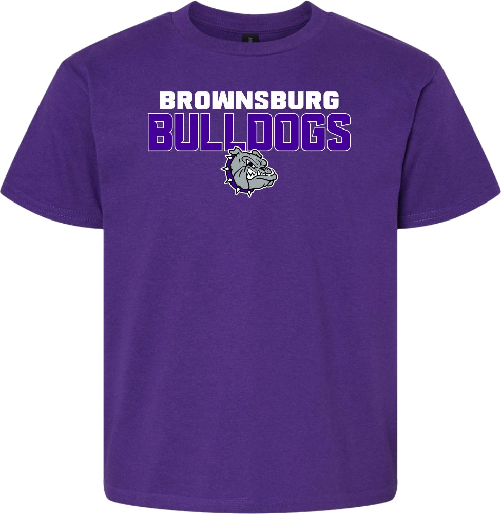 Brownsburg Bulldogs with Bulldog Head - 64000B - Gildan Youth Softstyle T-Shirt - Purple