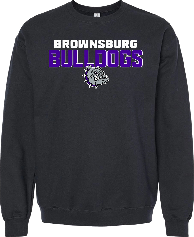 Brownsburg Bulldogs with Bulldog Head - SF000 - Gildan Unisex Softstyle Midweight Crewneck Sweatshirt - Black