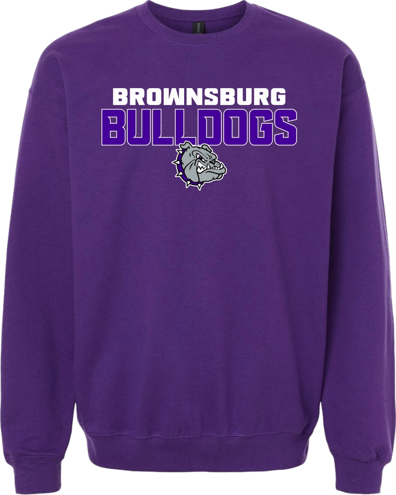 Brownsburg Bulldogs with Bulldog Head - SF000 - Gildan Unisex Softstyle Midweight Crewneck Sweatshirt - Purple