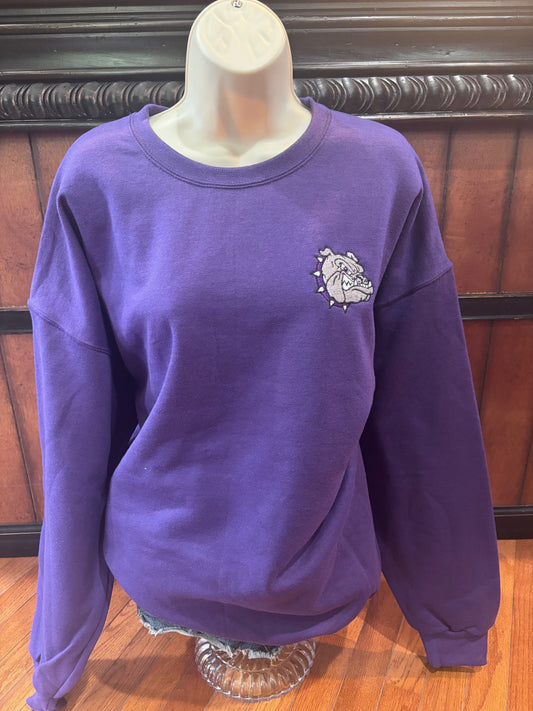 Glitter Embroidered Bulldog Head Crew