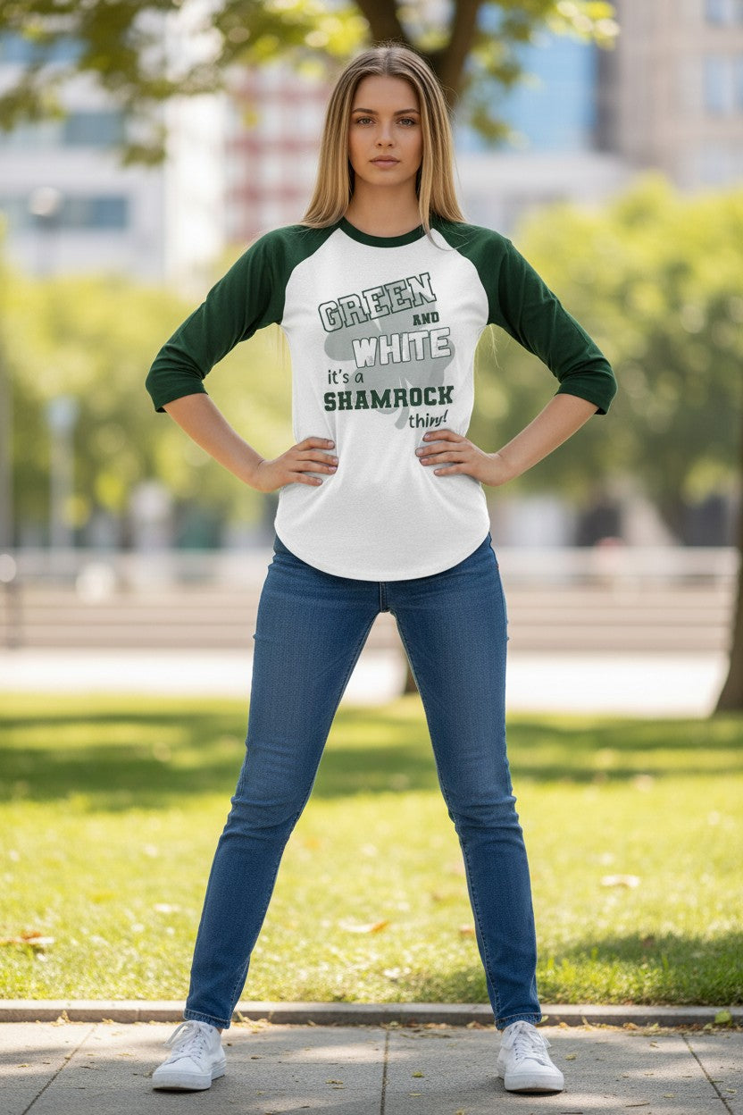 Green & White Shamrocks Raglan Tee
