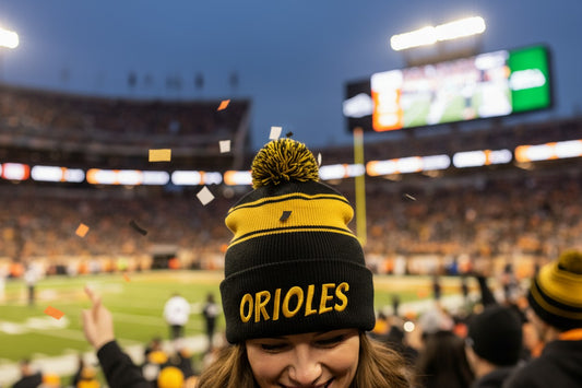 Orioles Striped Pom Beanie