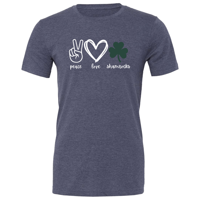 Peace, Love, Shamrocks Glitter Adult Tee