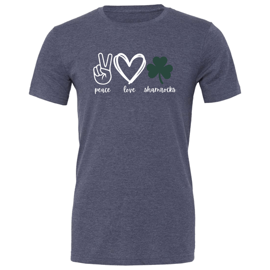 Peace, Love, Shamrocks Glitter Adult Tee