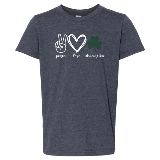 Youth Peace, Love, Shamrocks Glitter Tee