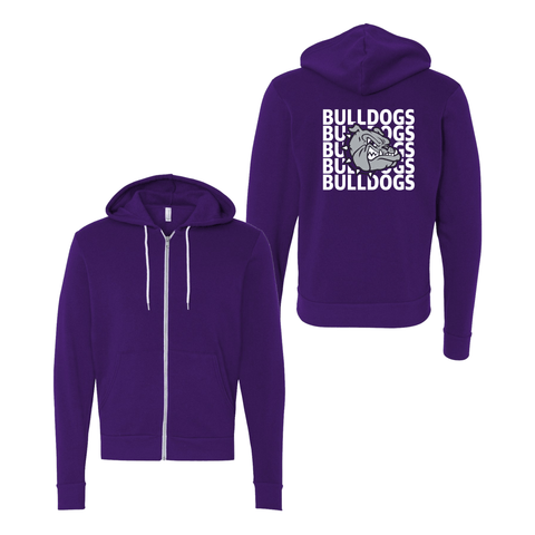 Repeating Bulldog w/Head  Purple Full Zip Sweatshirt