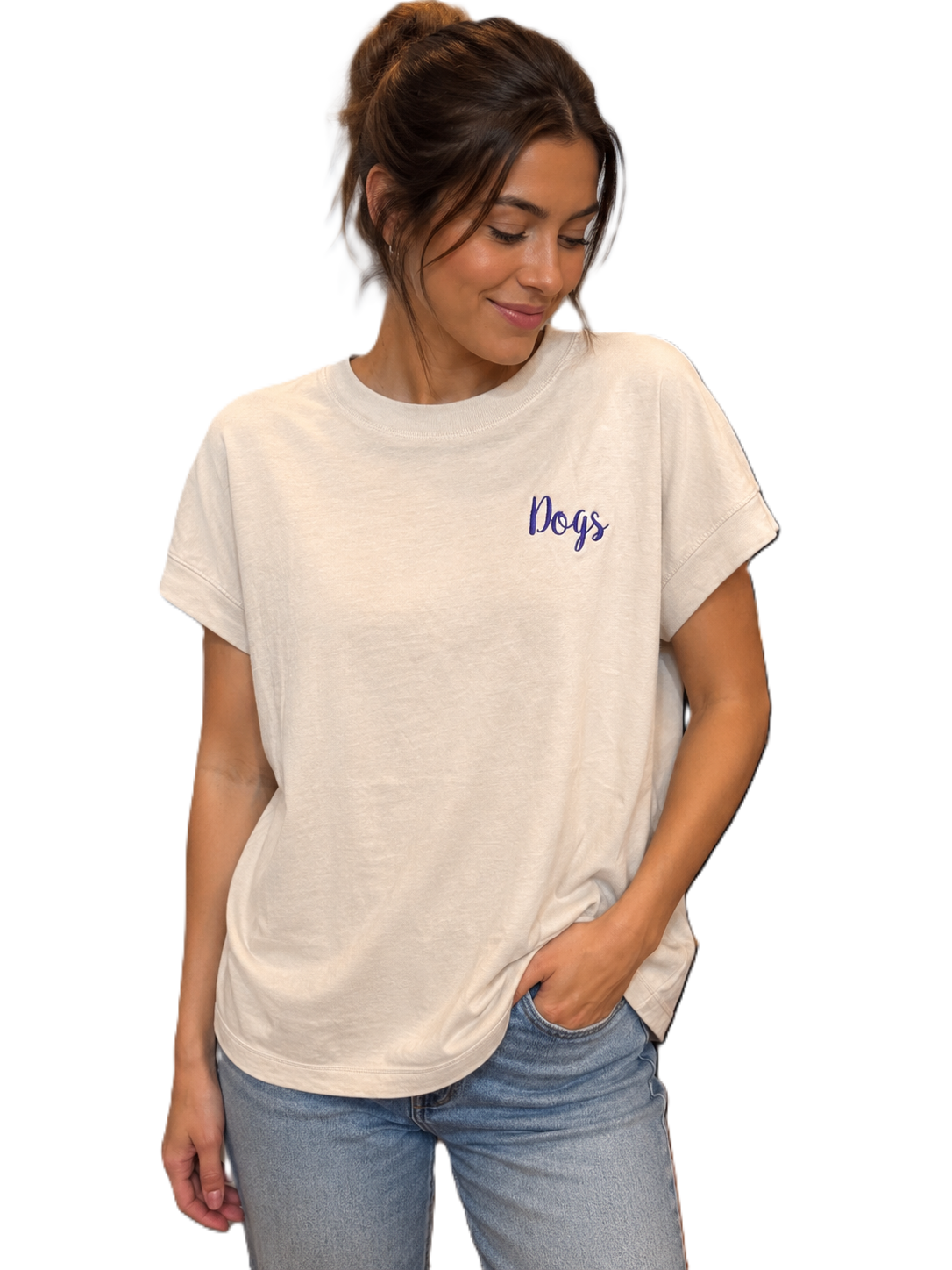 Women's Relaxed Vintage Wash Dogs Embroidered Tee