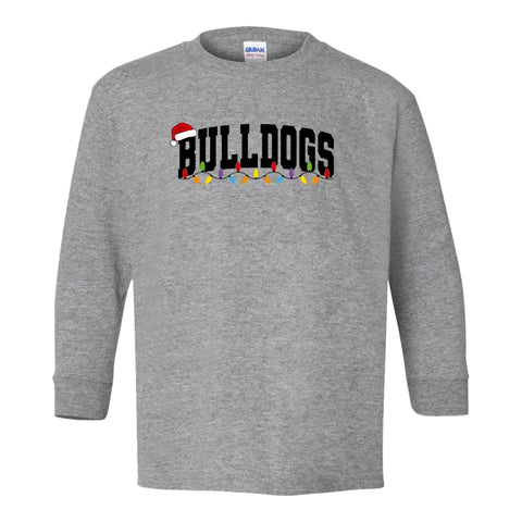 Clearance-Bulldog Christmas Lights Youth Long Sleeve