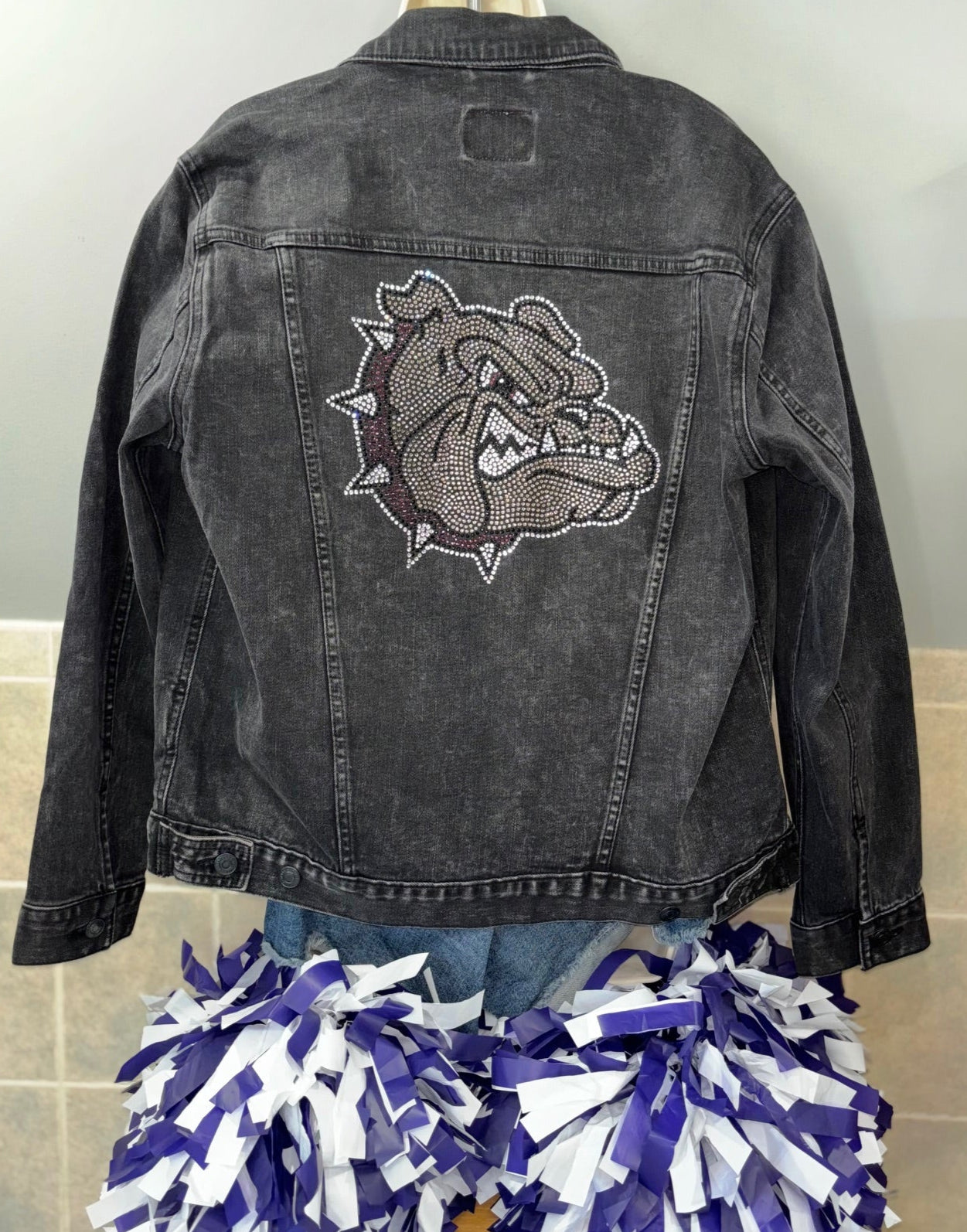 Rhinestone Bulldog Head Denim Jacket