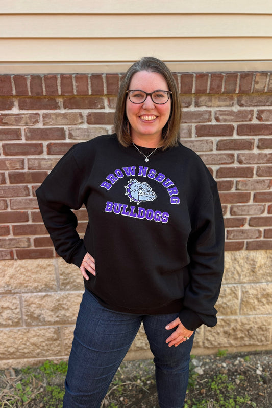 Brownsburg Bulldogs Black Distressed Crew