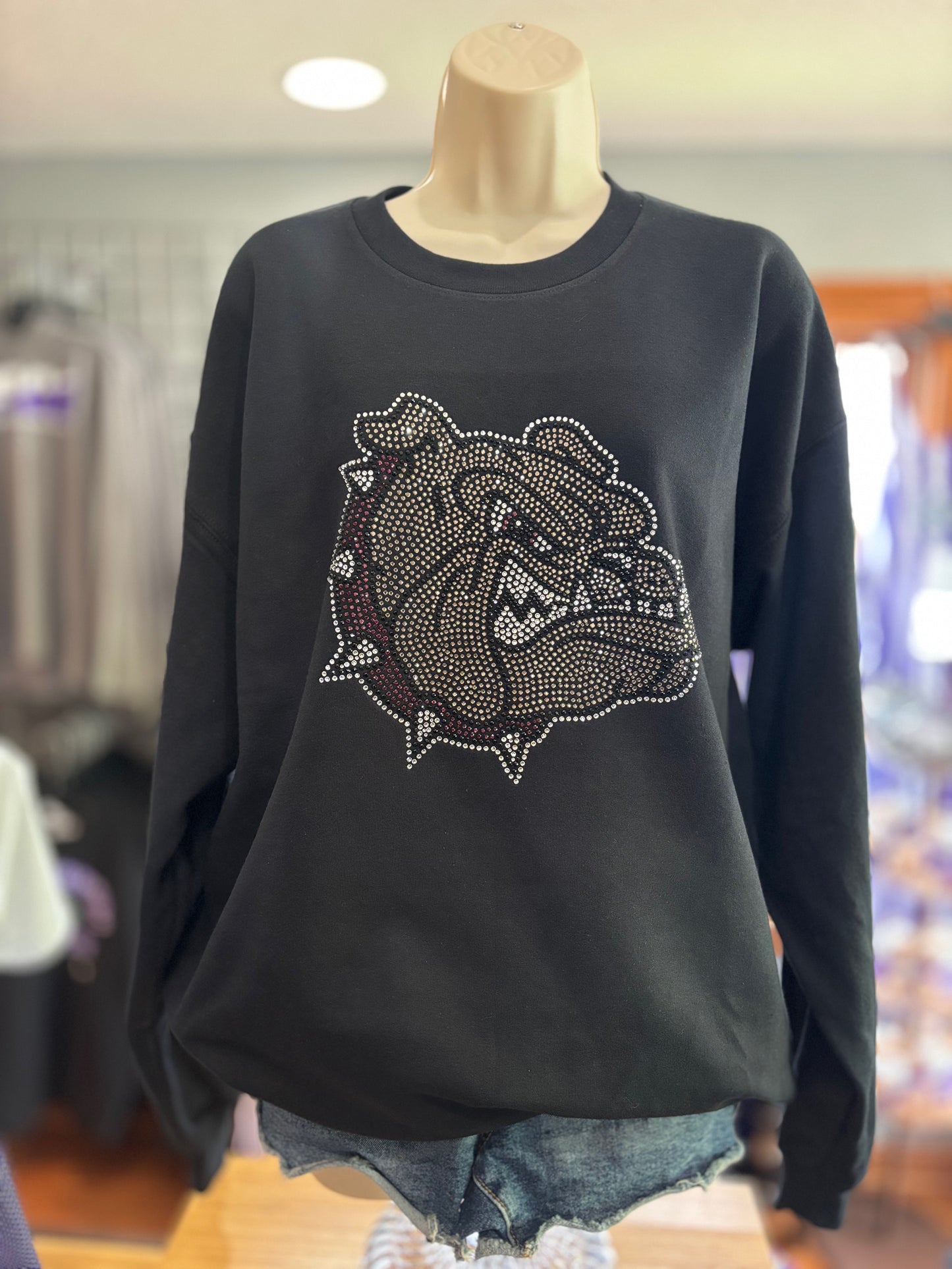 Rhinestone Bulldog Head Crew