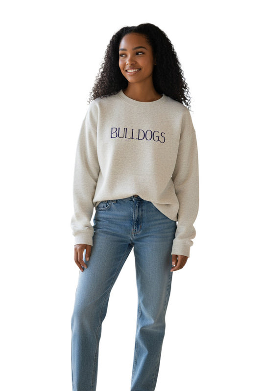 Ladies Bulldog Embroidered Crewneck