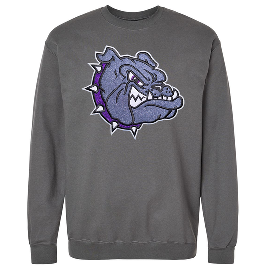 Embroidered Glitter Bulldog Head Crew