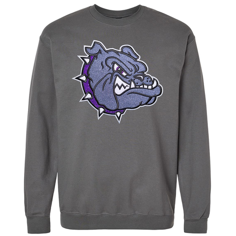 Embroidered Glitter Bulldog Head Crew