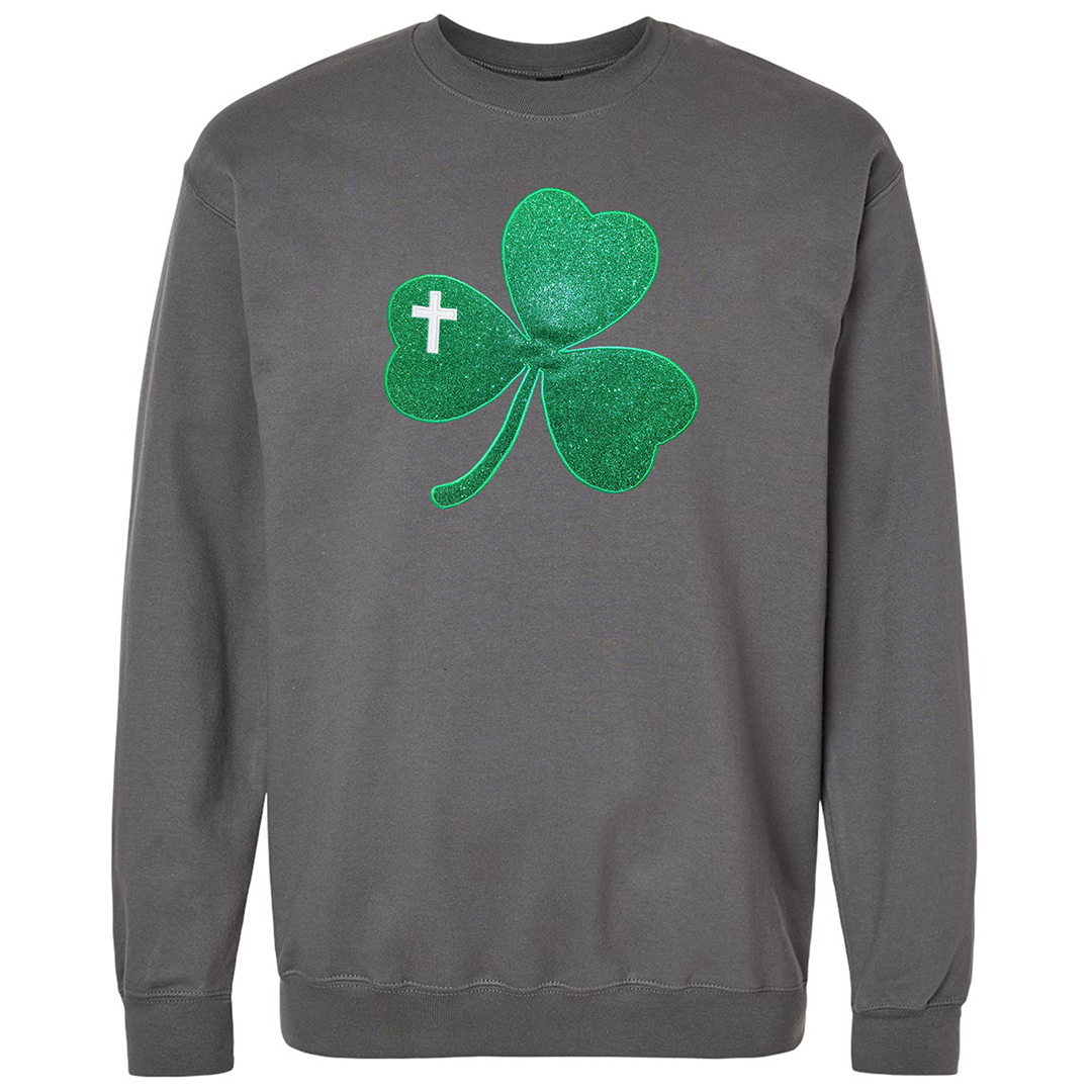 Embroidered Glitter Shamrock Crew