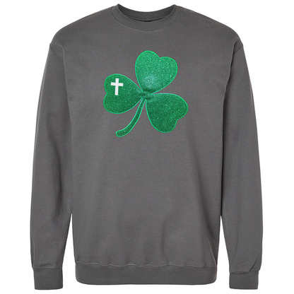 Embroidered Glitter Shamrock Crew