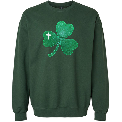 Embroidered Glitter Shamrock Crew
