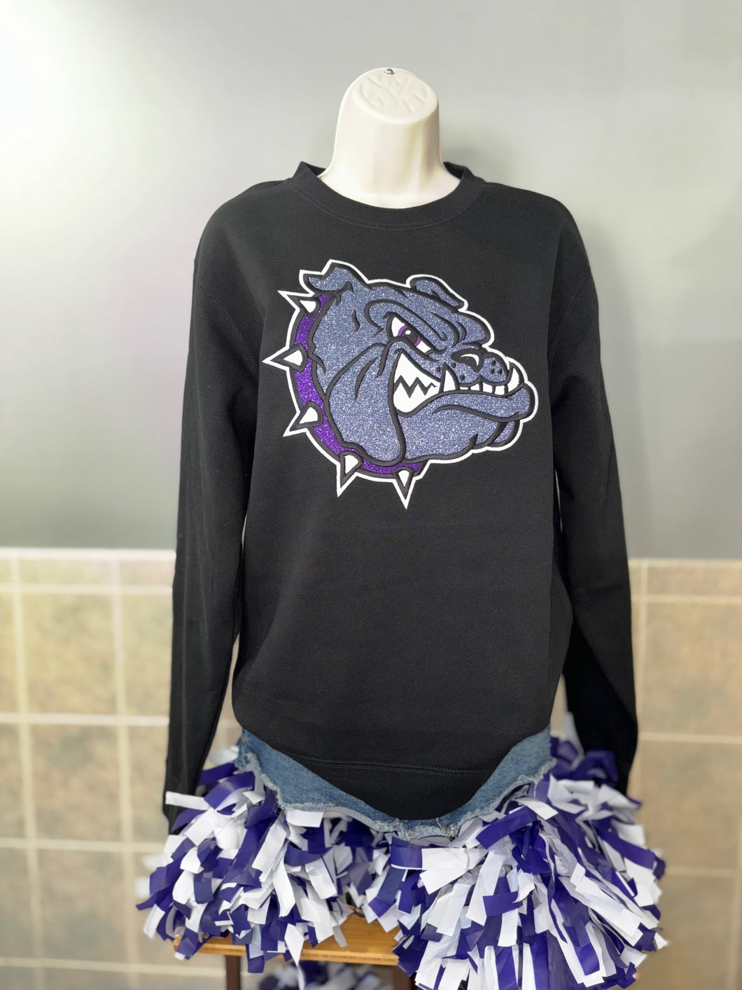 Bulldog Head Glitter Embroidery