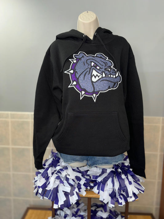Embroidered Glitter Bulldog Head Hoodie