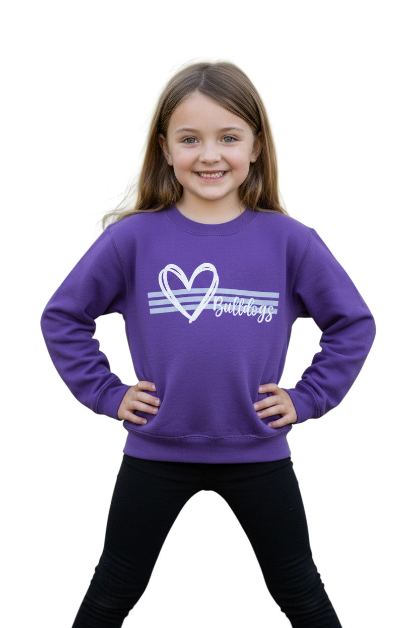 Youth Bulldogs Glitter Heart Crewneck