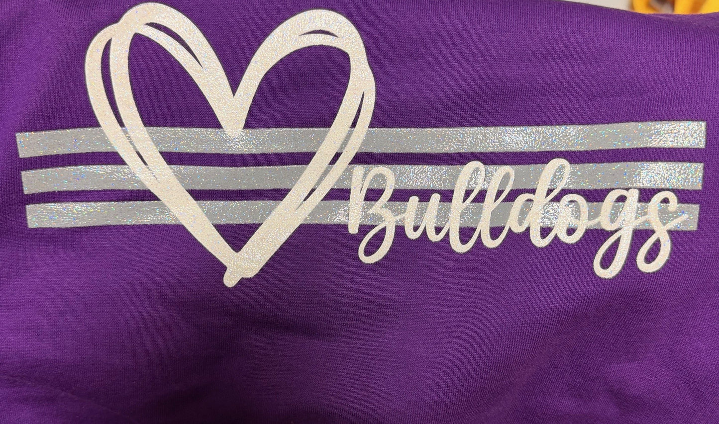 Youth Bulldogs Glitter Heart Crewneck