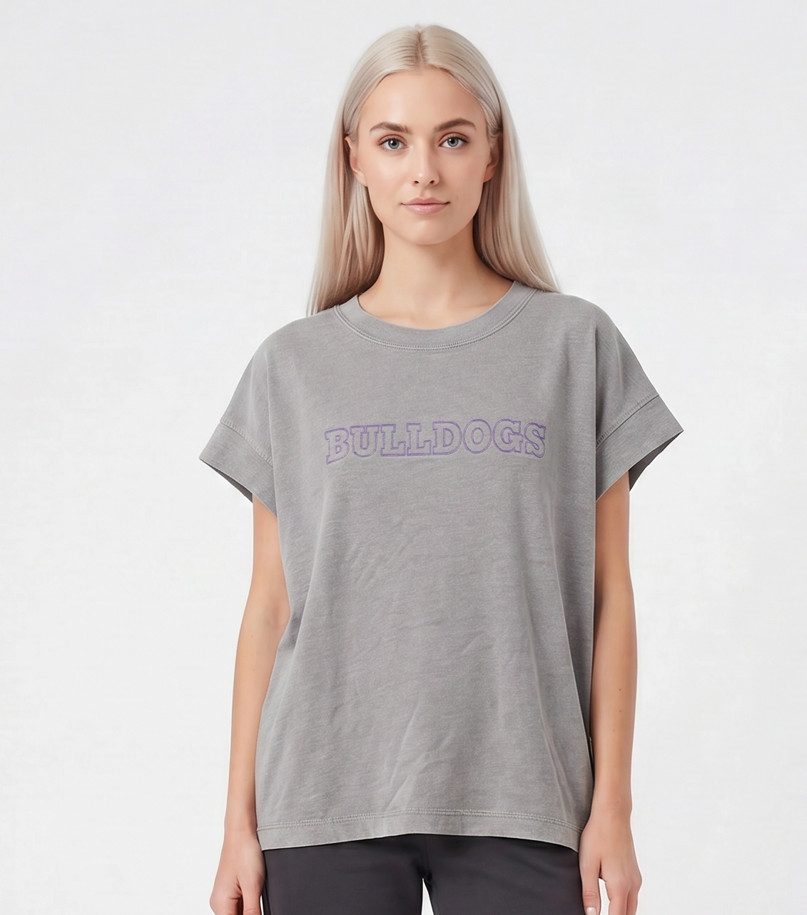 Women's Relaxed Vintage Washed Embroidered BULLDOGS Tee
