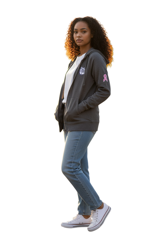 Ladie's Embroidered Bulldogs/Pink Ribbon Full Zip