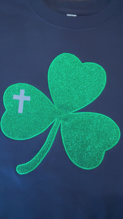 Embroidered Glitter Shamrock Crew