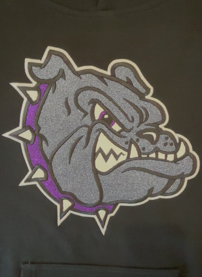 Embroidered Glitter Bulldog Head Hoodie