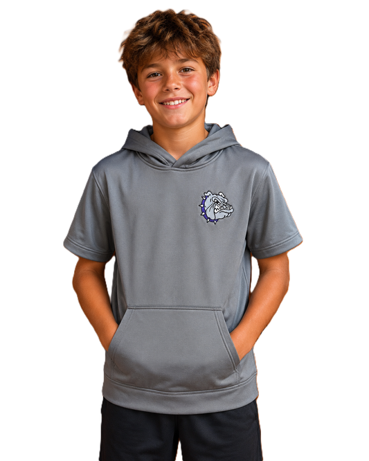 Embroidered Bulldog Youth Short Sleeve Hooded Pullover
